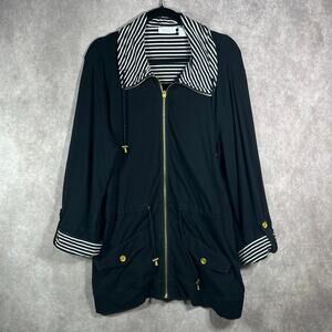 Weekends By Chico's Jacket Womens 2 Large Black‎ Full Zip Cinched Waist Travel